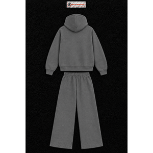 Men's Grey Tracksuit <b>Full</b> <b>Zip</b> <b>Hoodie</b> Wide Leg Sweatpants Set Custom Logo Casual Streetwear Sportswear Wholesale OEM Manufacturer - Product Image 6