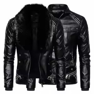 Veste en cuir véritable pour homme, nouvelle collection automne-hiver, haute qualité, coupe ajustée, fermeture éclair, couleur unie, design simple, imperméable - Product Image 5
