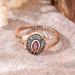 Bague d'École BOJ 066 Personnalisée sur Mesure pour Diplômé Universitaire, Bague de Fin d'Études Secondaires ou Universitaires pour Femme avec Pierre de Naissance en Argent 925 – Nouveauté Tendance - Product Image 1