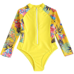 Girls One-Piece Swim Suit Long Sleeve Plant Print Zip Front Anti-Uv Spandex Polyester Regular Fit Round Neck - Product Image 4