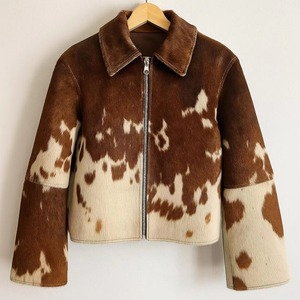 Handmade Brown genuine Cowhide <b>Leather</b> hair on <b>jacket</b> vintage <b>jacket</b> Motorcycle Western winter <b>jacket</b> gift - Product Image 1