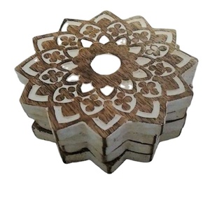Hot Selling Design Non Slip Wooden Coasters Tea Cup Coaster White Washed Wood Mats and Pads <b>Placemat</b> <b>Table</b> Decoration Coasters - Product Image 1