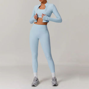 Conjunto de Yoga de 3 Piezas con Chaqueta Ajustada con Cierre Completo para Mujer, Ideal para Deporte, Fitness, Entrenamiento, Running y Ropa Deportiva - Product Image 4