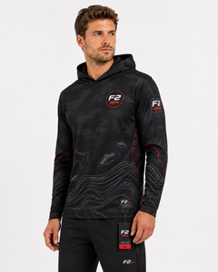 Sweat à capuche de pêche unisexe F2 WIN noir à imprimé animal par sublimation, séchage rapide, UPF 50, veste pull 100% polyester personnalisable - Product Image 1