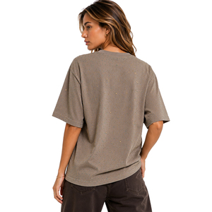 T-shirt tendance en coton tricoté respirant avec strass dorés surdimensionnés, personnalisable, toutes saisons, streetwear 2026 pour femme - Product Image 2