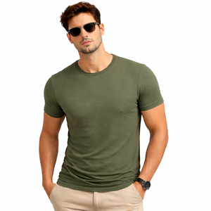 T-shirt pour homme en coton peigné 100% de luxe, col rond, tissu haute densité, couleur unie, vêtement décontracté, qualité supérieure - Product Image 1