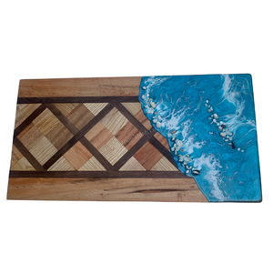 Decoración de Mesa Rectangular de Madera Hecha a Mano con Resina Epoxi Azul Océano, Diseño Costero para Sala de Estar, Uso en Interiores - Product Image 6