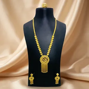 Luxury African Long Pendant 24K Gold Plated Necklace Set for Women Dubai Style Nigerian <b>Bridal</b> Wedding Jewelry Set - Product Image 4