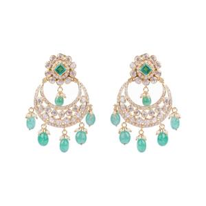 New Jewellery Traditional Polki Earrings <b>Set</b> with Green <b>Beads</b> | Bridal & Festive Ethnic Jewellery Party Engagement - Product Image 2