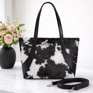 Sac fourre-tout en cuir véritable tendance avec fermeture éclair, broderie et couleur unie, style vintage, sac de shopping pour femmes LHTB-0030B - Product Image 1