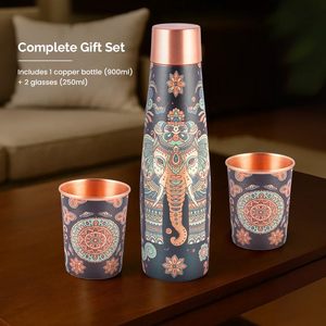 Juego de Botella y Vaso de Cobre Puro de Alta Calidad con Grabado de Mandala Antiguo para Terapia de Bienestar y Colección de Regalos Premium - Product Image 5