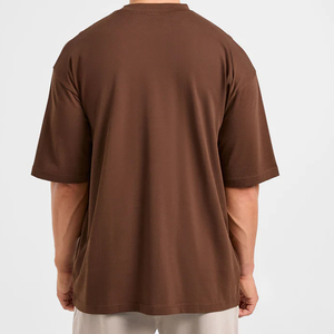 T-shirt Homme Oversize 100% Coton Épais Couleur Unie Anti-boulochage Épaules Tombantes Longueur Longue Manches Courtes Tricoté - Product Image 2