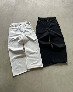 Jean en denim brut selvedge personnalisé, taille mi-haute, coupe droite, style streetwear vintage, poids moyen, noir et blanc, en coton japonais pour homme - Product Image 1