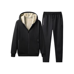Conjunto Deportivo para Hombre, Sudadera con Capucha Negra, Forro Polar, Pantalones Casuales de Invierno, Manga Larga, Color Sólido, Cierre con Cordón - Product Image 3