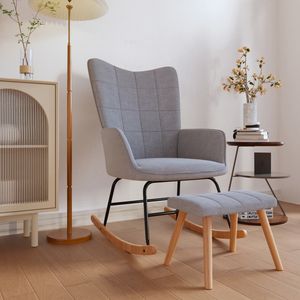 Fauteuil à bascule gris clair avec tabouret pour la décoration du salon - Product Image 1
