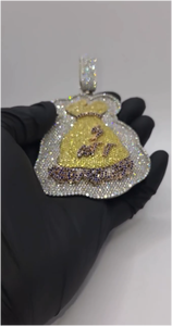 Luxury Custom Money Bag <b>Pendant</b> Necklace with Personalized Name <b>Initials</b> 925 Sterling <b>Silver</b> VVS D Colour Black Moissanite - Product Image 6