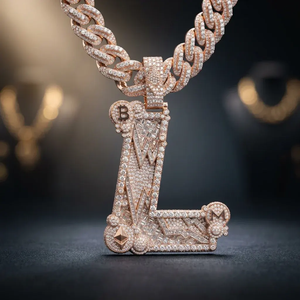 Pendentif Lettre L Personnalisé en Moissanite Plaqué Or Rose, Breloque Coupe Baguette, Bijou Tendance Hip Hop, Cadeau - Product Image 3
