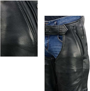 Samroz Sports Men's Black Rough Rider Premium Leather Motorcycle Chaps with <b>Thermal</b> Liner - Product Image 3