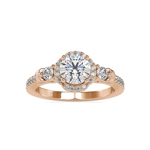 Rose Gold Diamond Engagement <b>Ring</b> Round Brilliant Cut Pave Setting Prong <b>Crown</b> Design Romantic Women's Fine Jewelry - Product Image 1