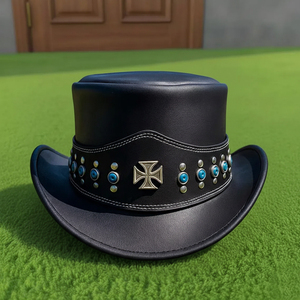 Premium Quality Custom made Handmade unisex Black Leather Studded <b>Steampunk</b> Top <b>Hat</b> For Cosplay Festivals And Themed Fashion - Product Image 1
