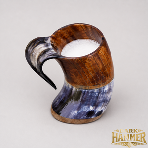 Taza de cuerno de búfalo hecha a mano con base de madera marrón, taza de cuerno vikinga natural, taza medieval hecha a mano - Product Image 3