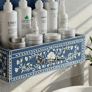 Blue Bathroom Wall Organizer Shelf – Handmade Wooden <b>Storage</b> Holder for <b>Toiletries</b> & Home Decor - Product Image 3