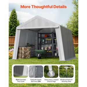 Outdoor Heavy-Duty 10 X 10 ft Portable Storage <b>Tent</b> with Roll Door Waterproof Canopy Shed Shelter Featuring <b>a</b> Plastic <b>Frame</b> - Product Image 6