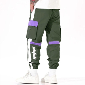 OEM Custom Men's Streetwear Cargo Jogger Pants Color Block Multi-Pocket Elastic Waist <b>Drawstring</b> <b>Trousers</b> Wholesale B2B - Product Image 4