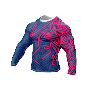 High Quality Men's Rash Guards Sportswear Custom Logo Digital Print Solid Breathable Lightweight 160g Polyester/Nylon Rash Guard - Product Image 2