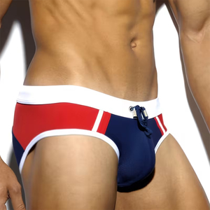 Shorts de bain pour hommes et jeunes, antibactériens, bleu/rouge, couleur unie, 100% polyester, vêtements de plage décontractés - Product Image 5