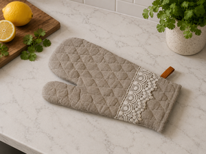 Quilted Cotton Oven Mitt Heat Resistant Washable Kitchen <b>Baking</b> Glove Lace Trim Dishwasher Safe - Product Image 5