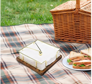 Porte-serviettes en bois de qualité supérieure avec couvercle doré et cadre en acier inoxydable, design élégant pour la cuisine dans les hôtels et à la maison - Product Image 5