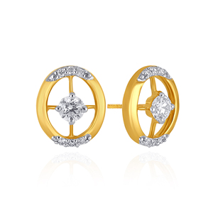 14K Yellow Gold Round Brilliant Lab-grown Diamond Oval <b>Frame</b> Stud Earrings Minimalist Fine Jewelry for Women Daily Wear - Product Image 2