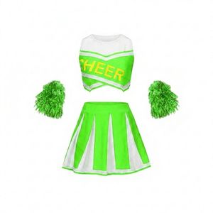 Cheerleading Uniform <b>Set</b> with Pom Poms Blue <b>White</b> Striped <b>Skirt</b> <b>and</b> Crop <b>Top</b> for Adults Spandex Polyester Team - Product Image 2