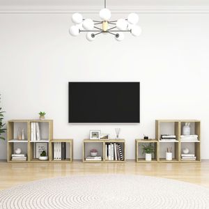 8 pezzi bianco e Sonoma rovere ingegnerizzato TV Set mobile in legno per soggiorno - Product Image 1