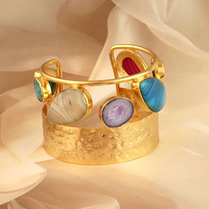 Trendy stalactite druzy agate <b>adjustable</b> <b>bracelet</b> 18K gold plated geode slice open bangle multi botswana wide cuff brass jewelry - Product Image 4