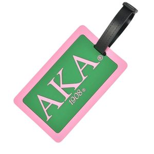 AKA Pink Green Embossed Luggage Tag for Women Travel <b>Suitcase</b> Bag Identification Label with Adjustable <b>Strap</b> Sorority Travel - Product Image 2