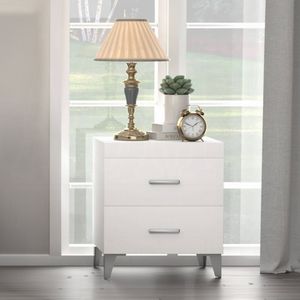 Comodino bianco a 2 cassetti con gambe in metallo - Product Image 2