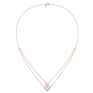 Layered Diamond <b>Frame</b> Necklace with Rose Gold Chevron Accent and <b>Floating</b> Geometric Center Design - Product Image 2