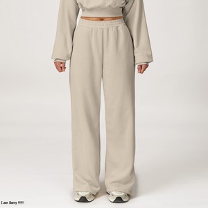 Ensemble sweat-shirt court à capuche et pantalon large pour femme, écoresponsable, couleur unie, coupe ample, manches longues, taille élastique, léger - Product Image 4
