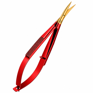 Ciseaux à ressort incurvés en acier inoxydable rouge doré pour broderie, sourcils, couture, cils, beauté et toilettage, pour droitiers - Product Image 1
