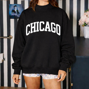 Sweat-shirt en molleton à col montant pour femme, style streetwear, hiver automne, avec lettres brodées en diamant, coupe ample, logo personnalisé - Product Image 1