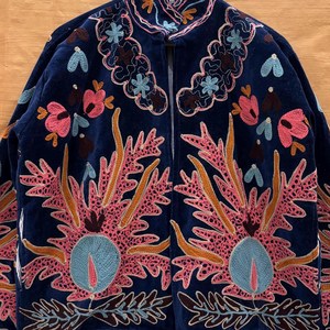 Chaqueta de terciopelo botánico de lujo con bordado floral rosa, cuello alto, estilo bohemio, manga larga, hecha a mano, para mujer, ropa de abrigo de invierno. - Product Image 4