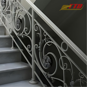 Rampe d'escalier en fer forgé sur mesure pour villas, hôtels et maisons de luxe avec un design décoratif élégant en fer forgé - Product Image 1