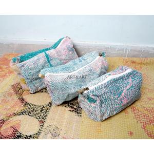 Juego de Bolsas de Maquillaje Vintage Grandes, Ligeras y Duraderas, Hechas con Tela Kantha 100% Algodón Puro, con Patrón de Borlas y Cierre de Cremallera, Ecológicas - Product Image 5