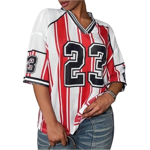 Jersey <b>Shirts</b> for Women Number Graphic Print Mesh Color Block V Neck Short Sleeve Football - Product Image 1