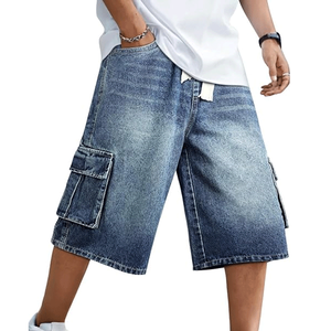 Pantalones Cortos de Mezclilla para Hombre, Estilo Vintage, Azules, Sueltos, Lavado Claro, Cintura Alta con Bolsillo Cargo, Precio al por Mayor - Product Image 3