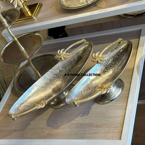 Finition brute plaquée argent métal décoratif coulé nouvelle forme ovale deux tailles plats de service et bol - Product Image 1