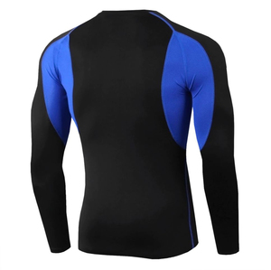 Men's <b>Long</b> <b>Sleeve</b> Rash Guard <b>Black</b> Red Color Blocked Quick Dry Spandex Polyester <b>Gym</b> Wear for MMA BJJ Training - Product Image 4