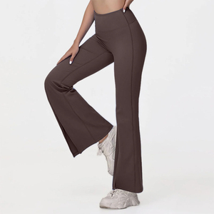 Top Quality High Waisted Full Length <b>Flare</b> Yoga Pants Solid Color Stacked Leg Workout Gym <b>Leggings</b> For Women's - Product Image 4